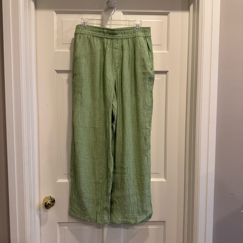 Madewell Light Green Crinkled Crepe Straight-Leg Crop Pants Size M